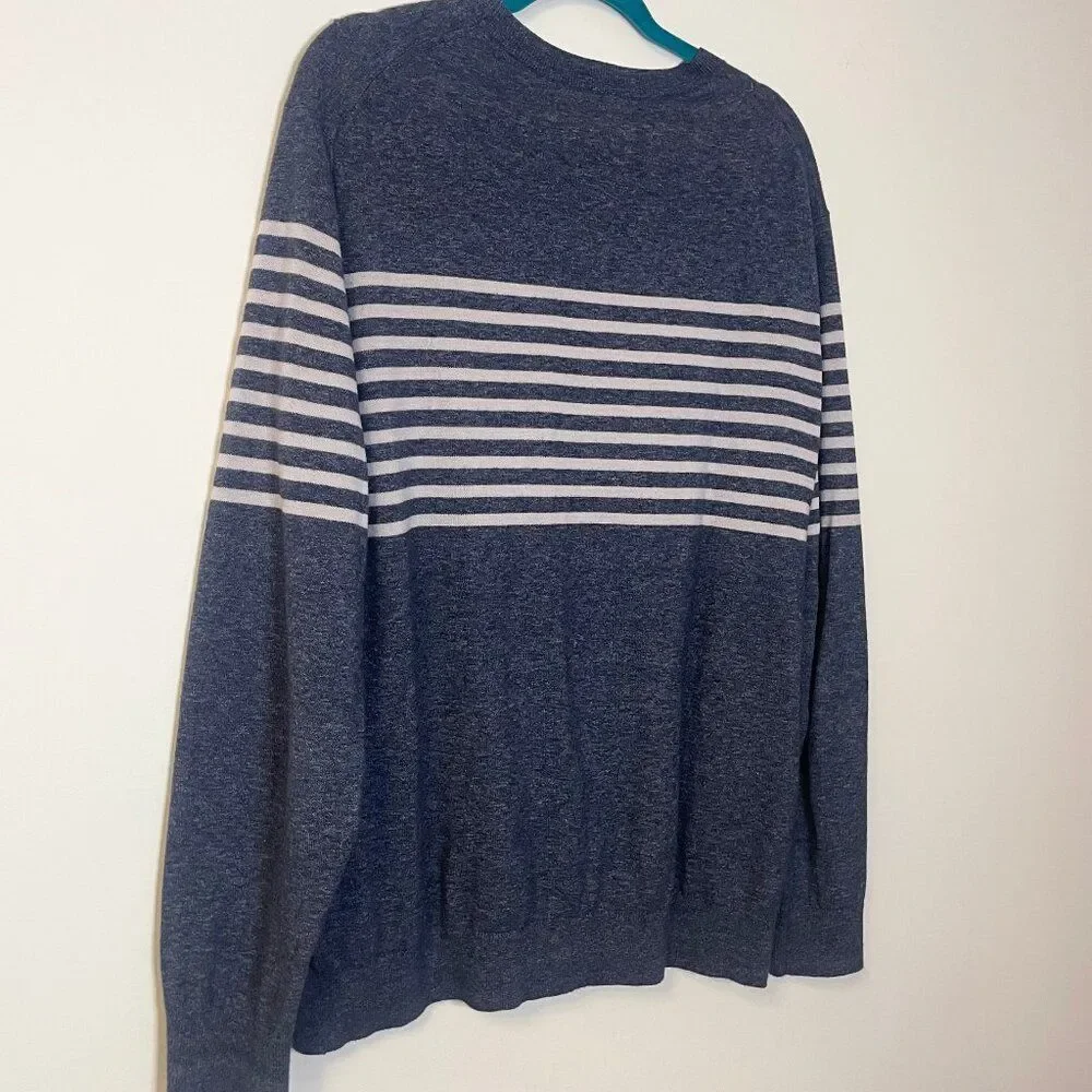 Banana Republic Sweater Mens Blue Striped Knitted Crew Neck Pullover Cotton XL